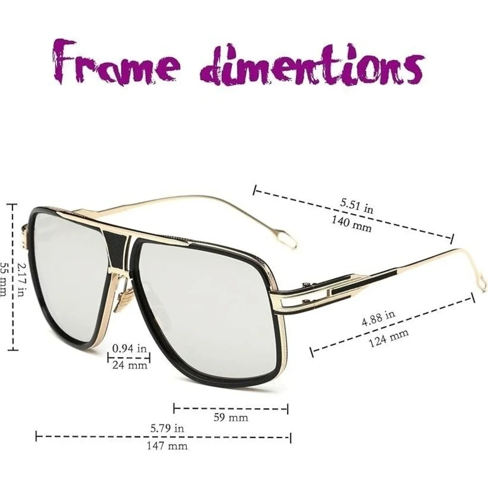 Aviator Sunglasses‎ Square Frame Women Silver Lens Fashion Shades Lentes Gafas